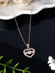 GIVA 925 Sterling Silver Rose Gold Plated Love Heart Pendant with Link Chain