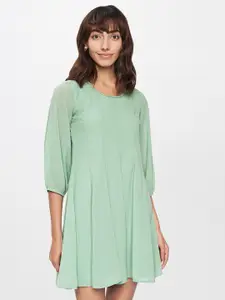 AND Green Embellished Panelled A-Line Dress