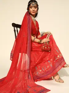 Anouk Gorgeous Red Solid Ready to Wear Lehenga Choli with Dupatta