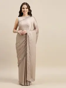 Soch Beige Embellished Beads and Stones Pure Crepe Saree