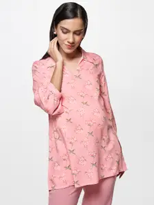 AND Women Pink & Green Floral Printed A-line Maternity Top