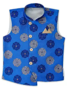 Aj DEZInES Boys Blue Woven Design Nehru Jacket