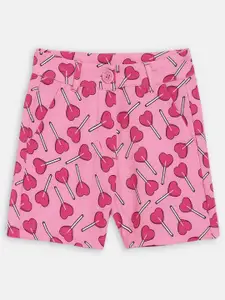 ELLE Girls Pink Printed Regular Shorts
