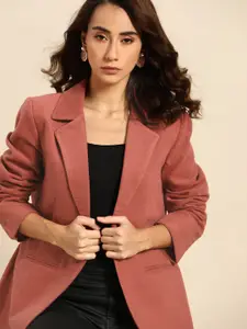 all about you Women Mauve Solid Single-Breasted Casual Blazer