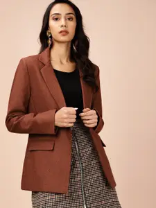 all about you Women Rust Orange Single-Breasted Solid Casual Blazer