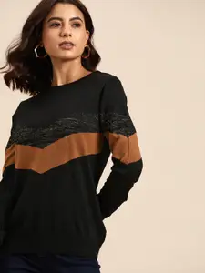 all about you Women Black & Brown Chevron Patterned Pullover