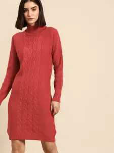 all about you Coral Red Cable Knit Jumper Dress