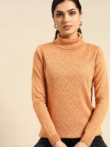 all about you Women Peach-Coloured Open-Knit Pullover