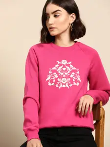 all about you Women Pink & White Floral Print Sweatshirt