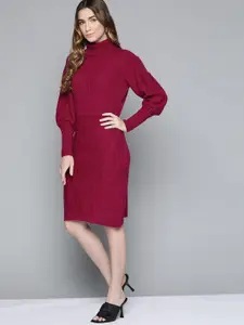 Chemistry Magenta Self-Design Jumper Dress