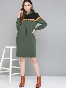 Chemistry Olive Green & Black Colourblocked Sweatshirt Dress