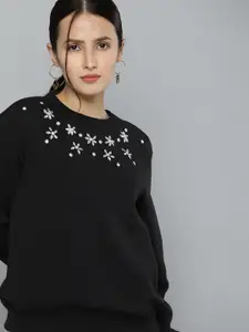 Chemistry Women Black Embellished Sweatshirt