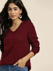 all about you Women Maroon Solid Pullover