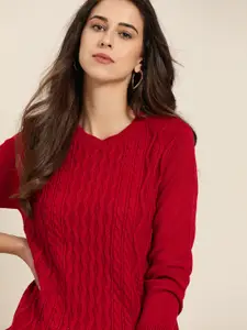 all about you Women Red Cable Knit Pullover