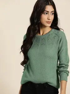 all about you Women Green Open Knit Pullover