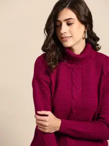 all about you Women Maroon Cable Knit Pullover