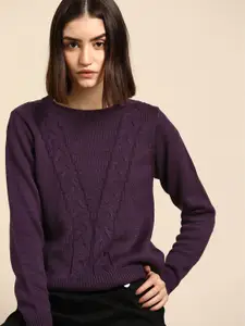 all about you Women Purple Cable Knit Pullover