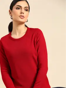 all about you Women Red Solid Pullover