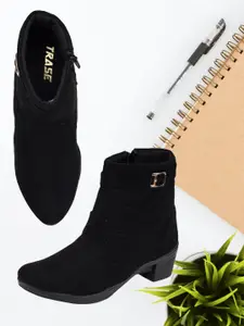 TRASE Women Black Solid Heeled Boots