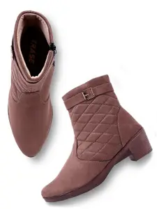 TRASE Women Beige Woven Design Heeled Boots