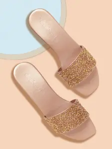 DressBerry Women Rose Gold-Toned & Gold-Toned Embellished Open Toe Flats