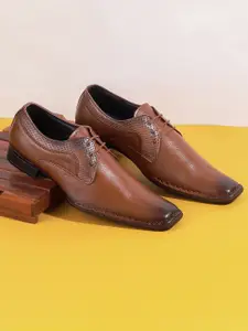 Mochi Men Tan Brown Solid Leather Formal Derbys