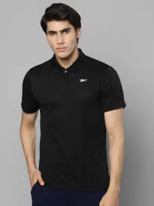 Reebok Men Black Brand Logo Polo Collar Slim Fit Training BAS POLO Sustainable T-shirt