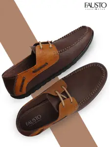 FAUSTO Men Brown Colourblocked PU Boat Shoes