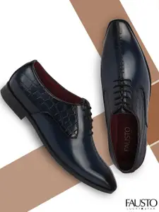 FAUSTO Men Blue Perforations PU Derbys