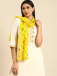 Anouk Women Yellow & Black Printed Cotton Scarf