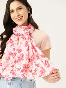 DressBerry Women White & Pink Pure Cotton Printed Scarf