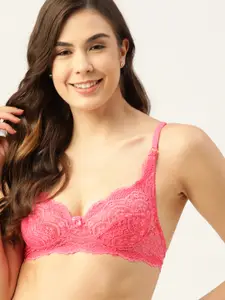 DressBerry Pink Lace Floral Everyday Bra Full Coverage DB-WPD-BRA-027D