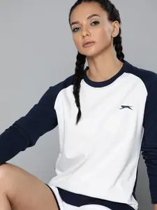 Slazenger Women White & Navy Solid Sweatshirt