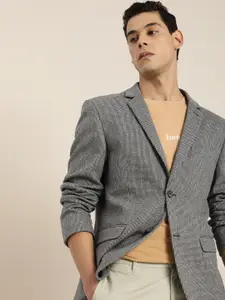 INVICTUS Men Grey Self-Design Slim Fit Single-Breasted Casual Blazer