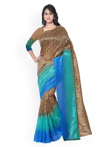 Rajnandini Brown & Turquoise Blue Tussar Art Silk Printed Saree