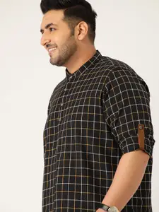 Sztori Men Plus Size Black Windowpane Checked Pure Cotton Casual Shirt
