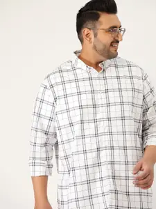 Sztori Men Plus Size White Tartan Checks Checked Casual Shirt