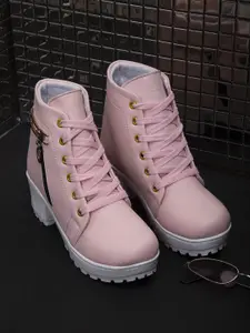 DEAS Women Pink Solid Platform Heeled Boots