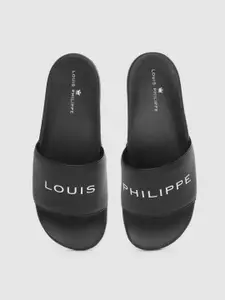 Louis Philippe Men Black & White Brand Logo Print Sliders