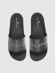 Louis Philippe Men Black & White Brand Logo Printed Sliders