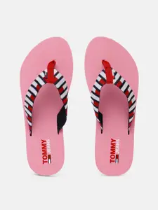 Tommy Hilfiger Women White & Red Striped Thong Flip-Flops