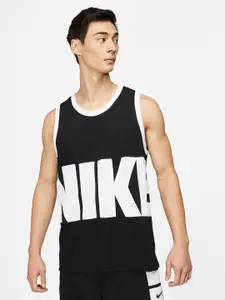 Nike Men Black & White Dri-FIT Brand Logo Printed Basketball Jersey
