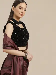 Anouk Women Brown & Black Striped Saree