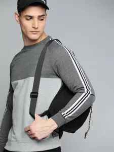 Harvard Men Grey Melange Colourblocked Sweatshirt with Side Taping