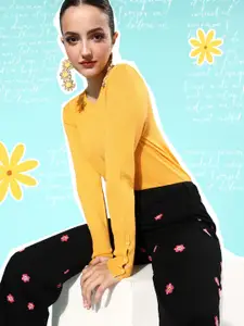 Harvard Women Mustard Solid Uniform Dressing Sweater