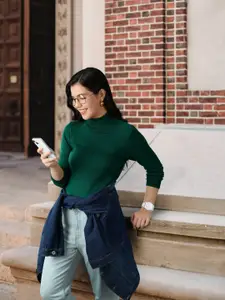 Harvard Women Gorgeous Green Solid Uniform Dressing Sweater