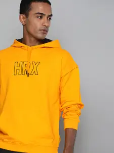 HRX By Hrithik Roshan Lifestyle Men Electric Kumquat & Jet Black Bio-Wash Sweatshirts