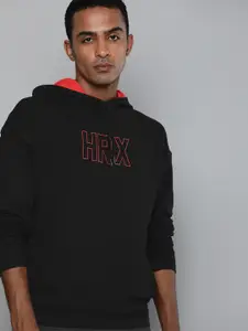 HRX By Hrithik Roshan Lifestyle Men Jet Black Bio-Wash Brand Carrier Sweatshirts