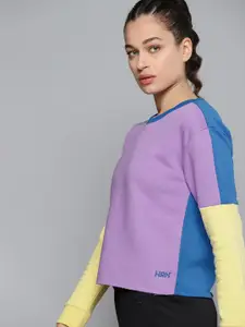 HRX By Hrithik Roshan Lifestyle Women Magic Mauve & Blue Rapid-Dry Colourblock Sweatshirt