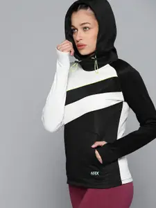 HRX By Hrithik Roshan Running Women Jet Black Rapid-Dry Colourblock Sweatshirts